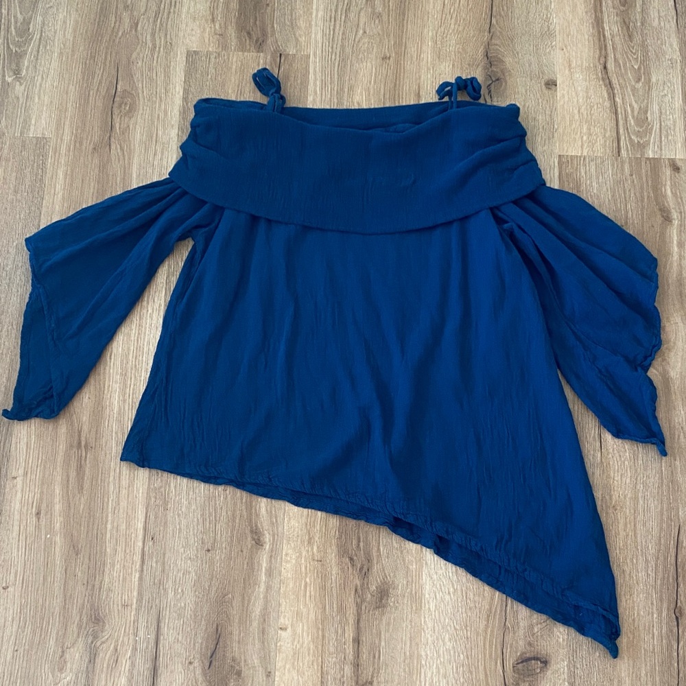 Oh my gauze off the shoulder asymmetrical 100% cotton top sz 1 s/m